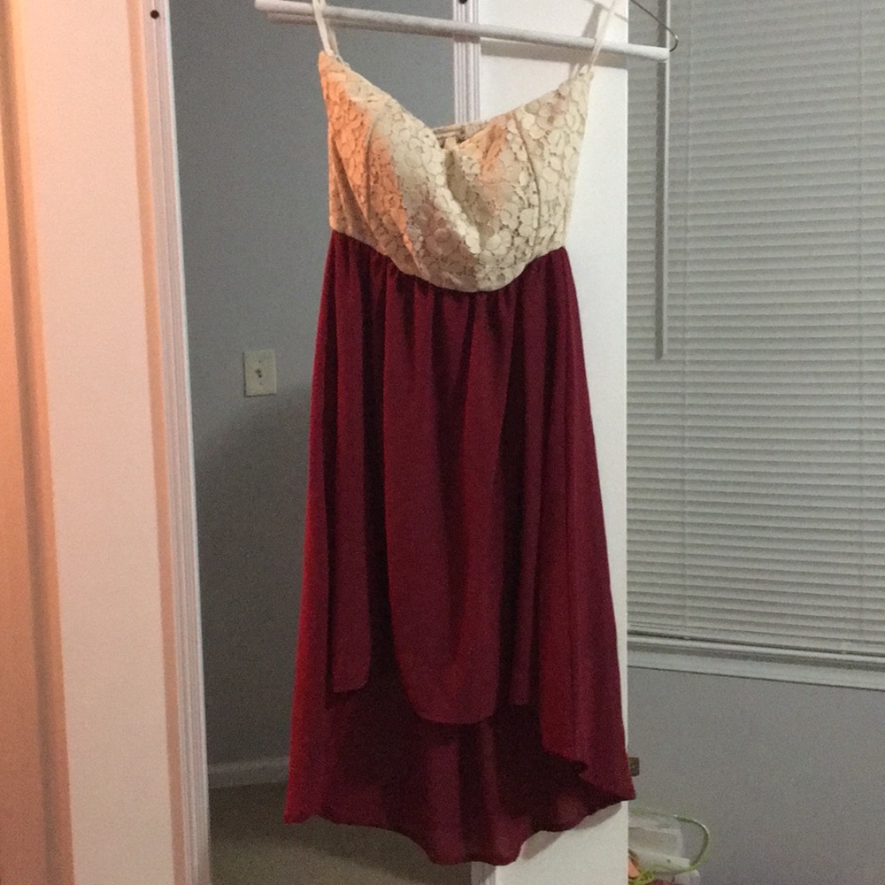 Red and creme high low dress